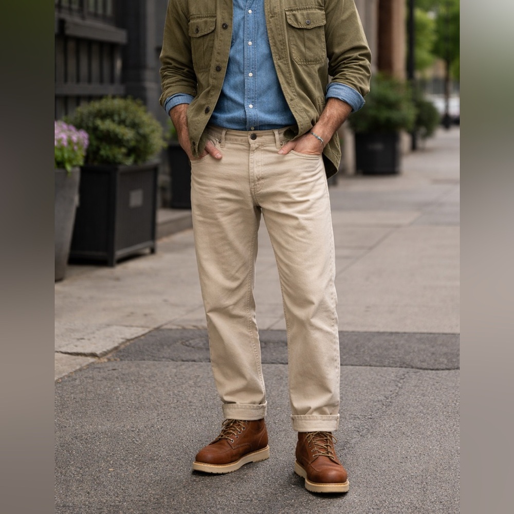 [38] Old Axe Jeans Vintage Men’s Cotton Pants 38x34 Beige Workwear Style Denim